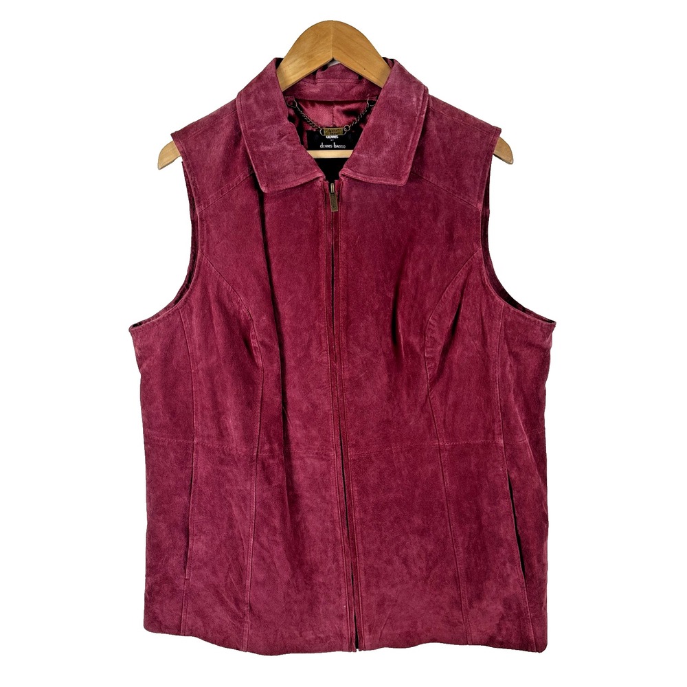 Dennis Basso Suede Vest Womens Sz 1X Plus Genuine Leather Wine Burgundy Full Zip